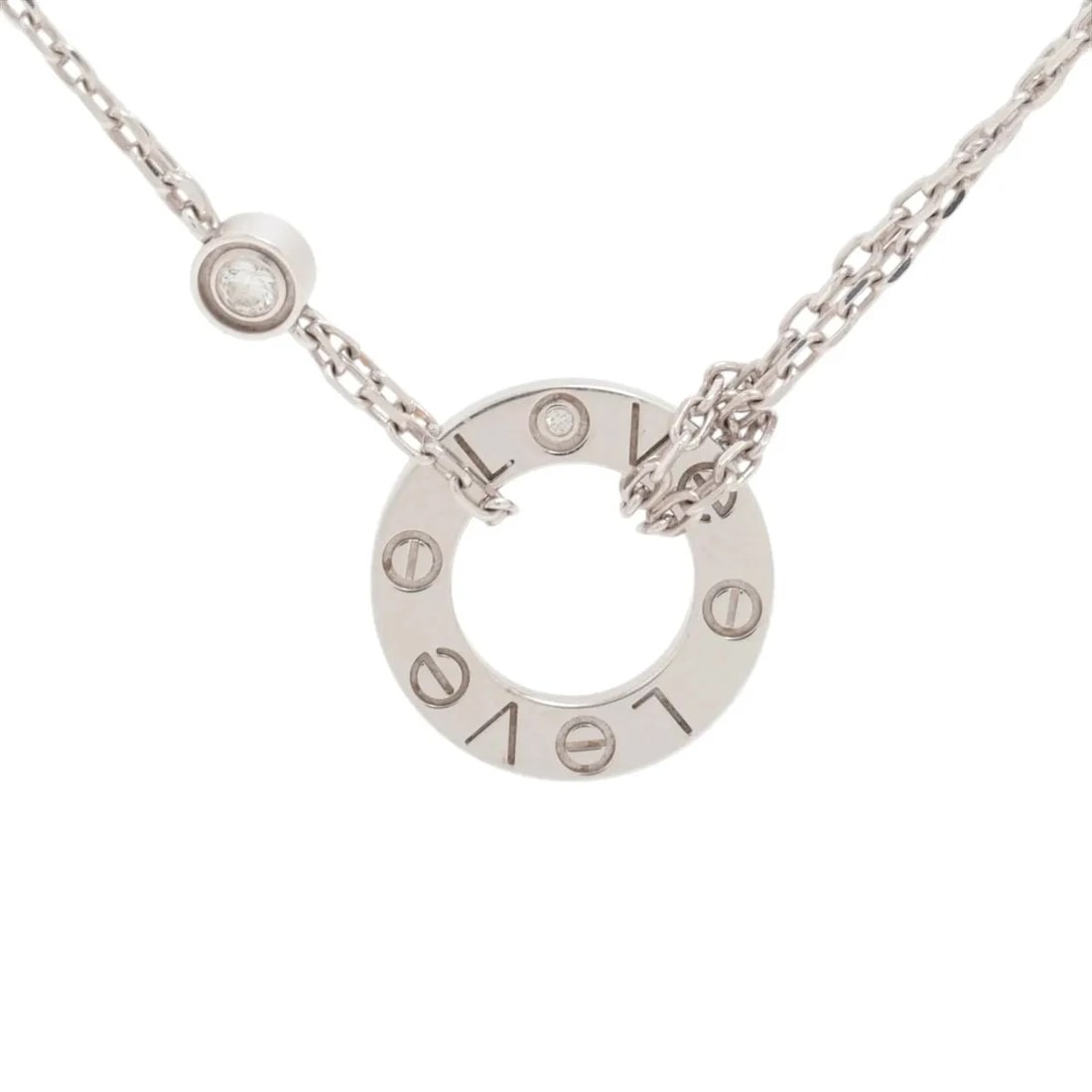 CARTIER LOVE CIRCLE 2P DIAMOND NECKLACE 750(WG): Cartier Love Circle 2P diamond Necklace 750(WG) Brand: Cartier Type: Necklace Material: 750(WG), Main Stone/Creation Natural Color: White Size: Size(CM)Chain length:41.4 Size(Inch)Chain Length:16.3inc