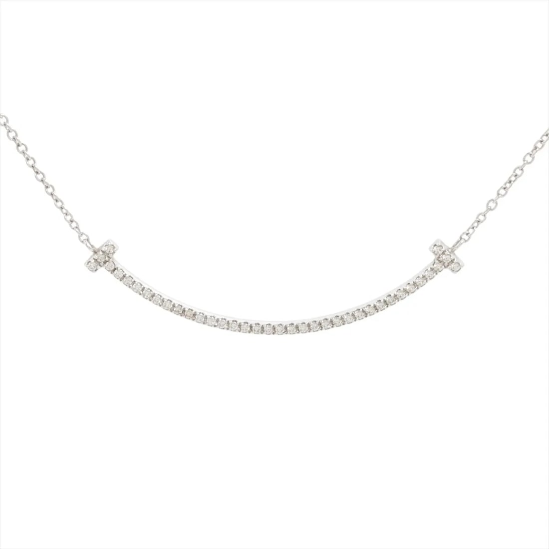 TIFFANY T SMILE SMALL DIAMOND NECKLACE 750(WG): Tiffany T Smile Small diamond Necklace 750(WG) Brand: Tiffany Type: Necklace Material: 750(WG), Main Stone/Creation Natural Color: White Size: Size(CM)Chain length:40.8 Size(Inch)Chain Length:16.1inch