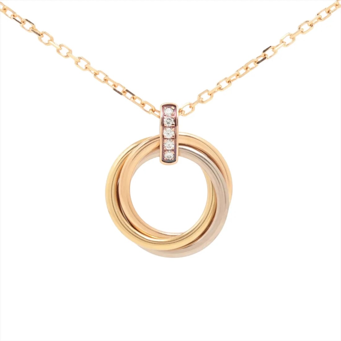 CARTIER TRINITY DIAMOND NECKLACE 750: Cartier Trinity diamond Necklace 750 Brand: Cartier Type: Necklace Material: 750(YG×PG×WG), Main Stone/Creation Natural Color: White Yellow Gold pink Gold Size: Size(CM)Chain length:42.8 Size(Inch)C