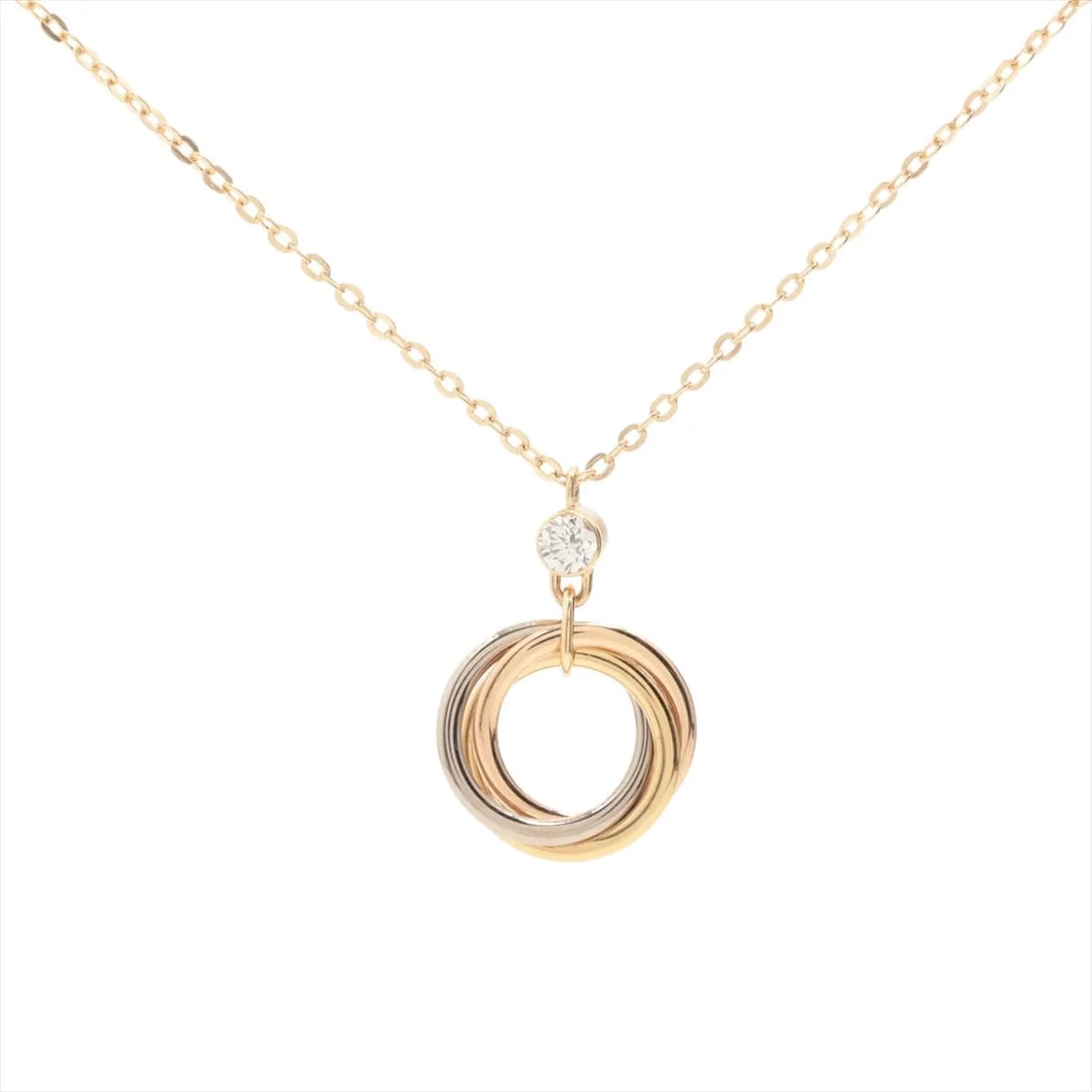 CARTIER BABY TRINITY 1P DIAMOND NECKLACE: "Cartier Baby Trinity 1P diamond Necklace Brand: Cartier Type: Necklace Material: 750(YG×PG×WG), Main Stone/Creation Natural Color: White Yellow Gold pink Gold Size: Size(CM)Chain length:41.1 Size(I