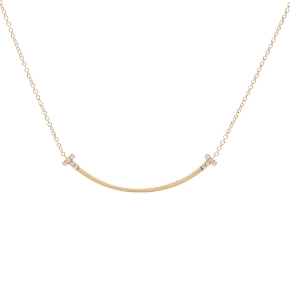 TIFFANY T SMILE SMALL DIAMOND NECKLACE 750(YG): "Tiffany T Smile Small diamond Necklace 750(YG) Brand: Tiffany Type: Necklace Material: 750(YG), Main Stone/Creation Natural Color: Yellow Gold Size: Size(CM)Chain length:45.7 Size(Inch)Chain Length:1