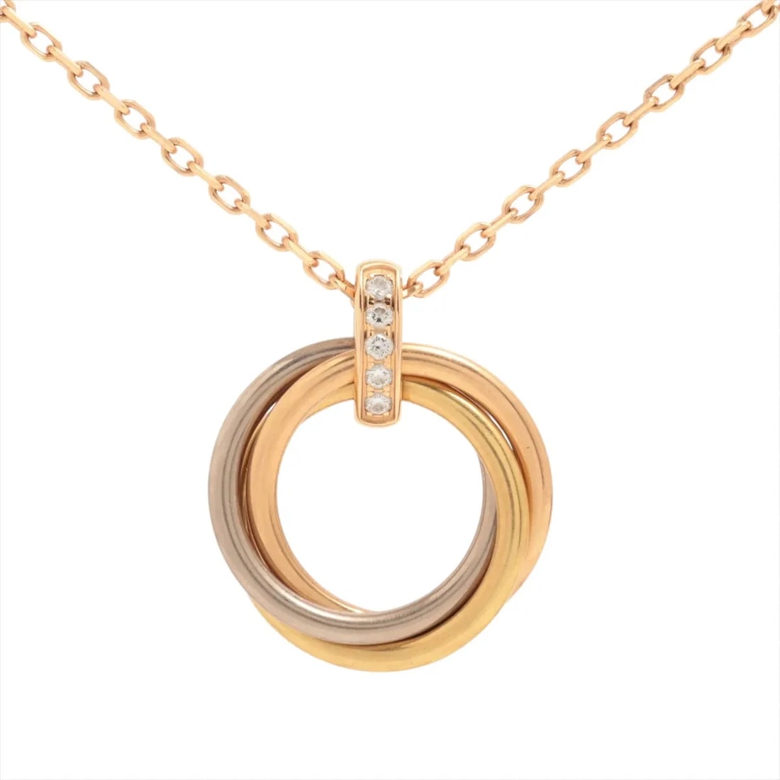 CARTIER TRINITY DIAMOND NECKLACE 750: "Cartier Trinity diamond Necklace 750 Brand: Cartier Type: Necklace Material: 750(YG×PG×WG), Main Stone/Creation Natural Color: White Yellow Gold pink Gold Size: Size(CM)Chain length:41 Size(Inch)Ch