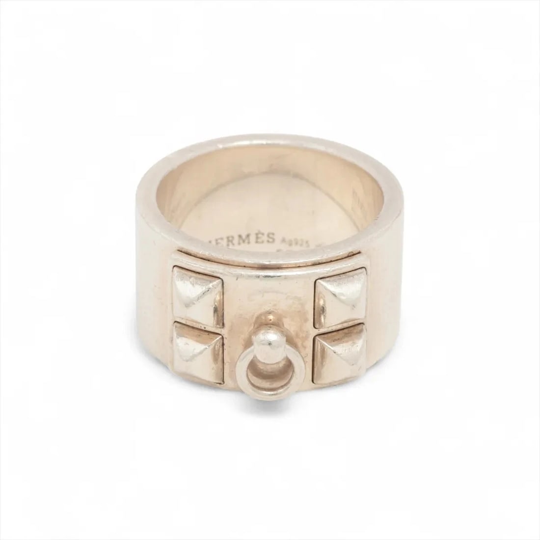 HERMES CORYEDOCIAN GM RING 925 SILVER: "Hermes Coryedocian GM Ring 925 Silver Brand: Hermes Type: Ring Material: 925 Silver, Color: Silver Size: 7.5 US Accessories: None Accessories Notice: When purchasing pre-owned goods, plea