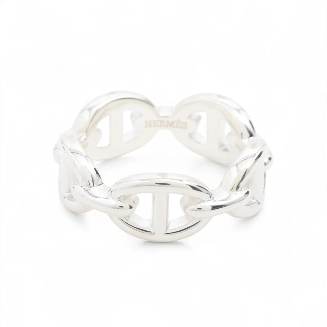 HERMES CHAÎNE D'ANCRE ENCHAINEE RING 925 SILVER: "Hermes Chaîne d'Ancre Enchainee Ring 925 Silver Brand: Hermes Type: Ring Material: 925 Silver, Color: Silver Size: 6.75 - 7 US Accessories: None Accessories Notice: When purchasing pre-owned goods,
