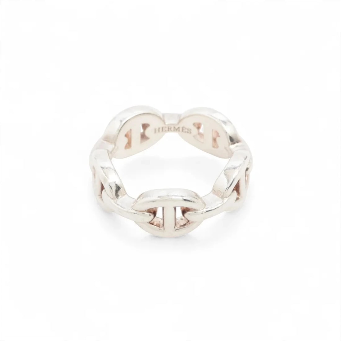 HERMES CHAÎNE D'ANCRE ENCHAINEE RING 925 SILVER: "Hermes Chaîne d'Ancre Enchainee Ring 925 Silver Brand: Hermes Type: Ring Material: 925 Silver, Color: Silver Size: 4.5 US Accessories: None Accessories Notice: When purchasing pre-owned goods,