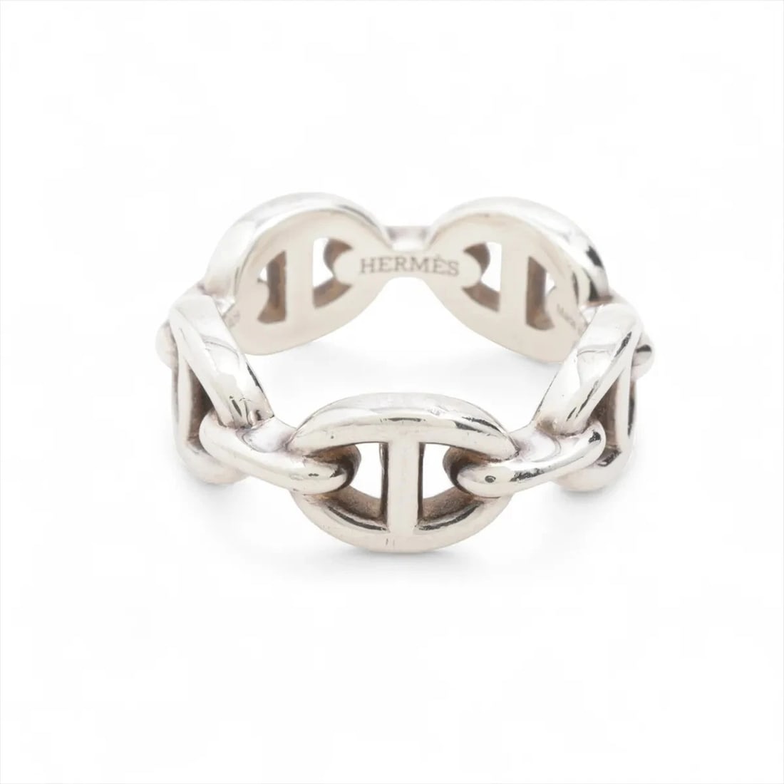 HERMES CHAÎNE D'ANCRE ENCHAINEE RING 925 SILVER: "Hermes Chaîne d'Ancre Enchainee Ring 925 Silver Brand: Hermes Type: Ring Material: 925 Silver, Color: Silver Size: 5.25 US Accessories: None Accessories Notice: When purchasing pre-owned goods,