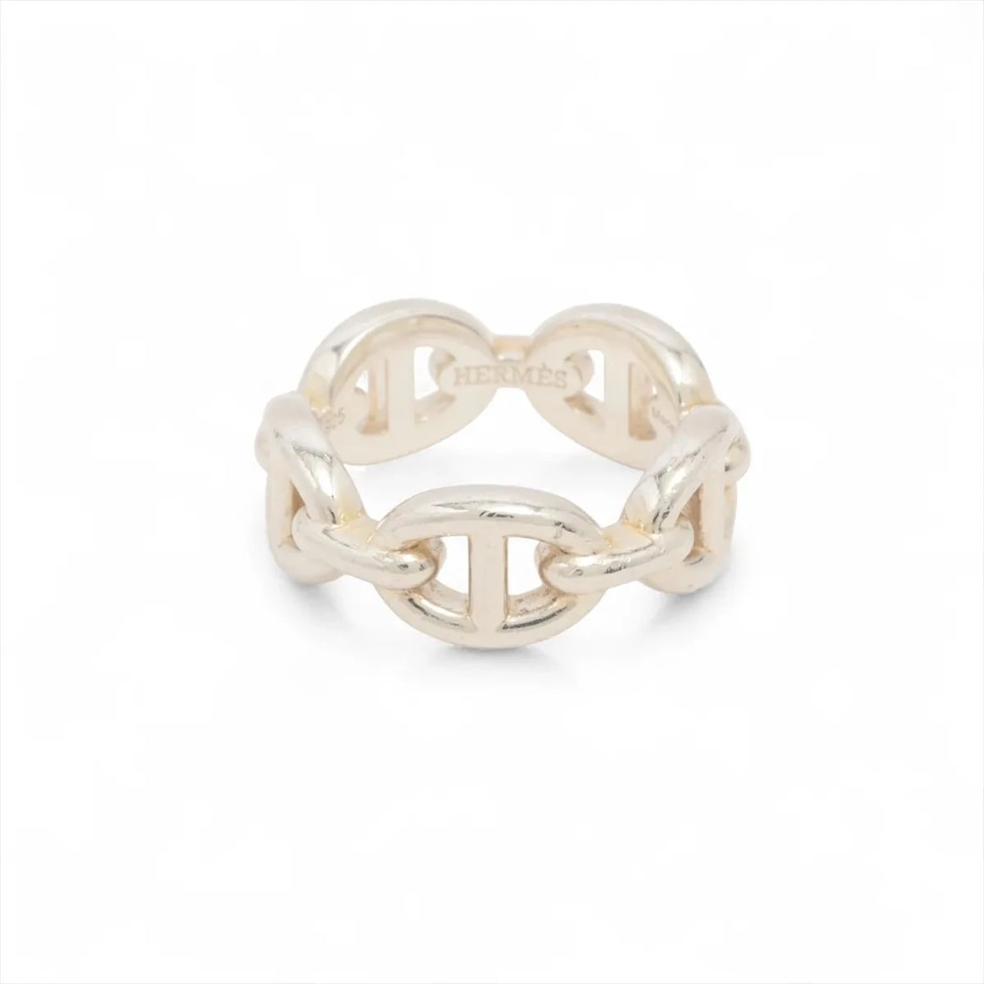 HERMES CHAÎNE D'ANCRE ENCHAINEERING 925 SILVER: "Hermes Chaîne d'Ancre EnchaineeRing 925 Silver Brand: Hermes Type: Ring Material: 925 Silver, Color: Silver Size: 4.75 - 5 US Accessories: None Accessories Notice: When purchasing pre-owned goods,