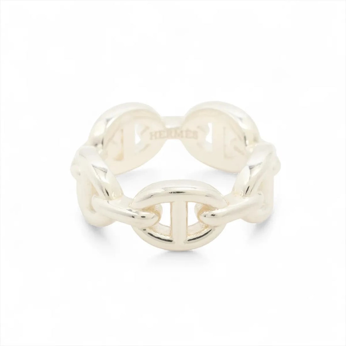 HERMES CHAÎNE D'ANCRE ENCHAINEE RING 925 SILVER: "Hermes Chaîne d'Ancre Enchainee Ring 925 Silver Brand: Hermes Type: Ring Material: 925 Silver, Color: Silver Size: 4.5 US Accessories: None Accessories Notice: When purchasing pre-owned goods,