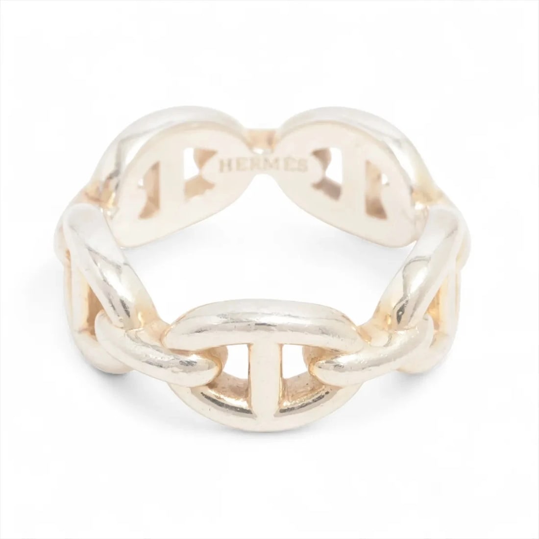 HERMES CHAÎNE D'ANCRE ENCHAINEE RING 925 SILVER: "Hermes Chaîne d'Ancre Enchainee Ring 925 Silver Brand: Hermes Type: Ring Material: 925 Silver, Color: Silver Size: 5.25 US Accessories: None Accessories Notice: When purchasing pre-owned goods,