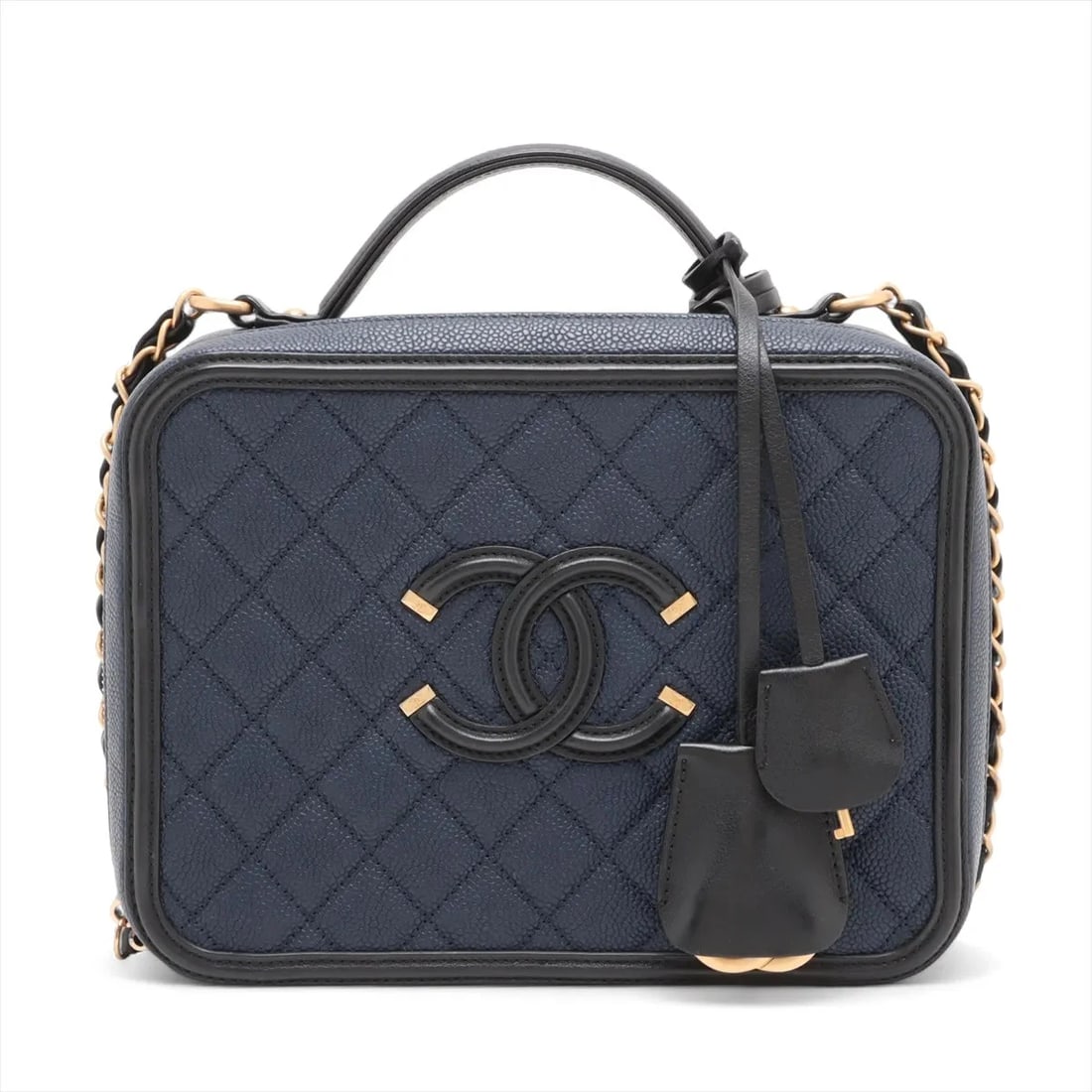 CHANEL CC FILIGREE 2 WAY SHOULDER BAG: Chanel CC Filigree 2 Way Shoulder Bag Brand: Chanel Type: Shoulder bag Material: Caviar Skin Color: Navy Blue Size: Height:6.7inch Length:9.3inch Depth:3.7inch Handle height:2.0inch Accessories: N