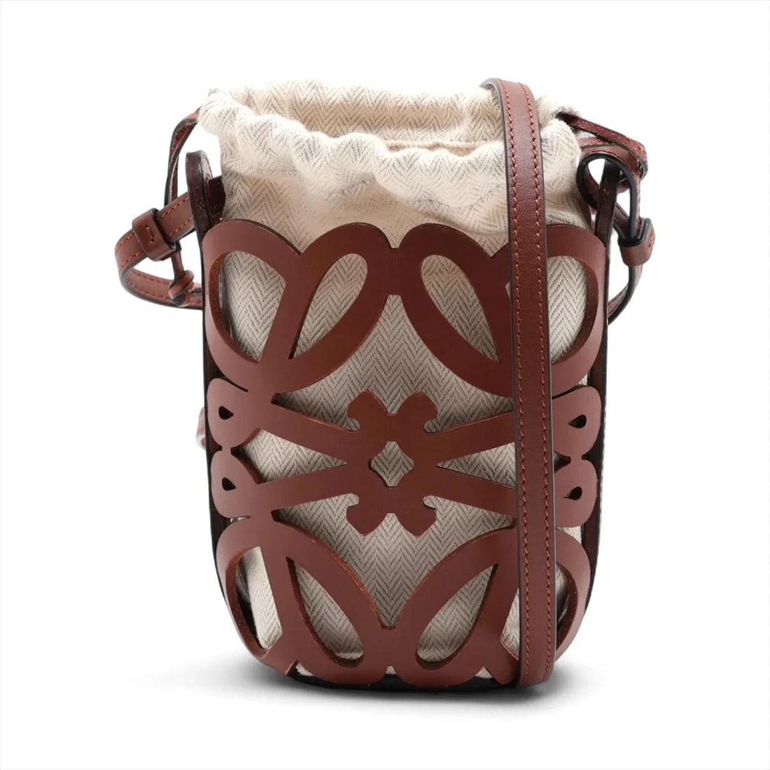 LOEWE CUT-OUT POCKET SHOULDER BAG: Loewe cut-out pocket Shoulder bag Brand: Loewe Type: Shoulder bag Material: Canvas & Leather Color: Brown Size: Height:6.5inchLength:3.1inchDepth:3.1inch Accessories: None Accessories Noti