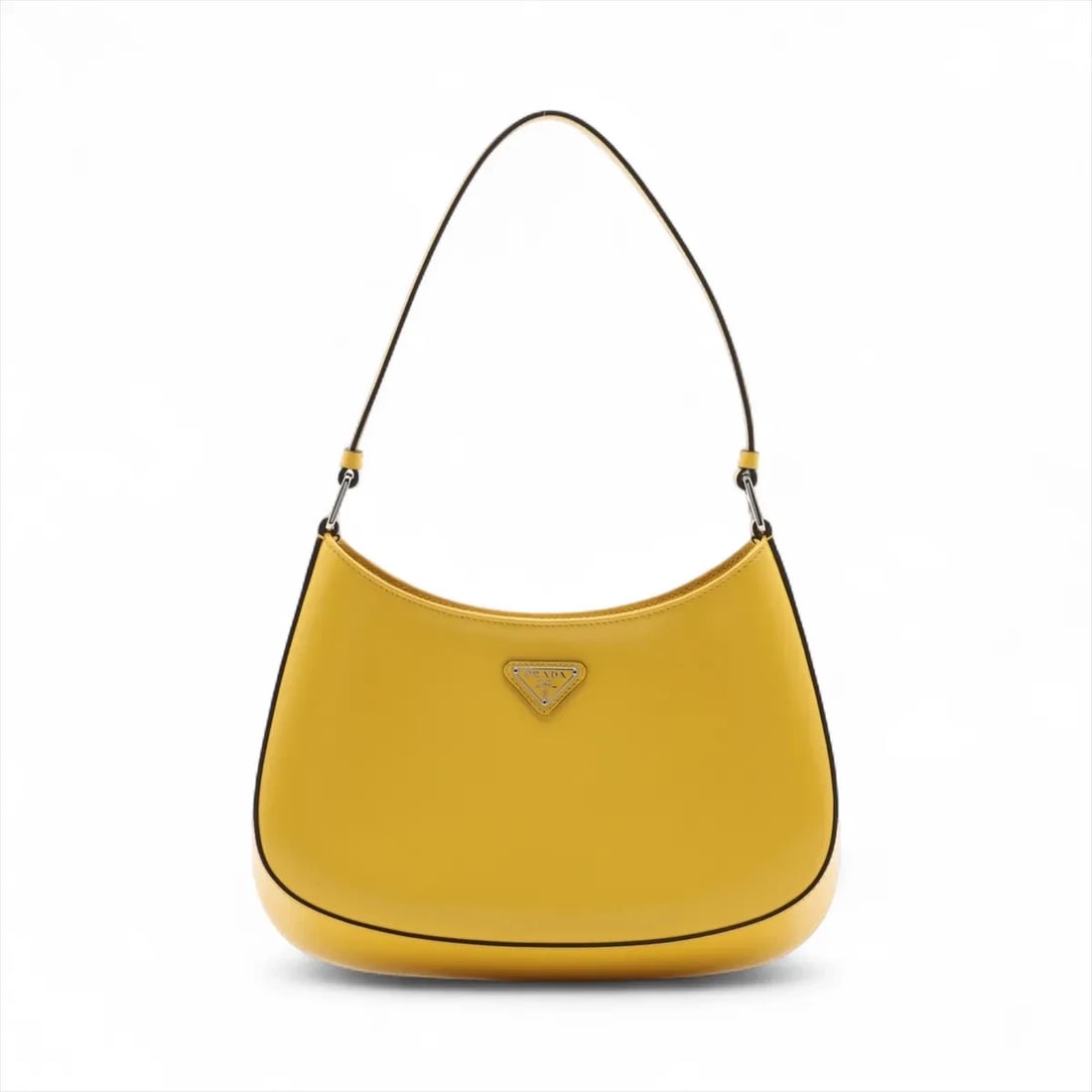 PRADA CLEO BRUSHED LEATHER SHOULDER BAG: Prada Cleo brushed leather Shoulder bag Brand: Prada Type: Shoulder bag Material: brushed leather Color: Yellow Size: Height:8.5inchLength:10.6inchDepth:2.0inch Accessories: None Accessori