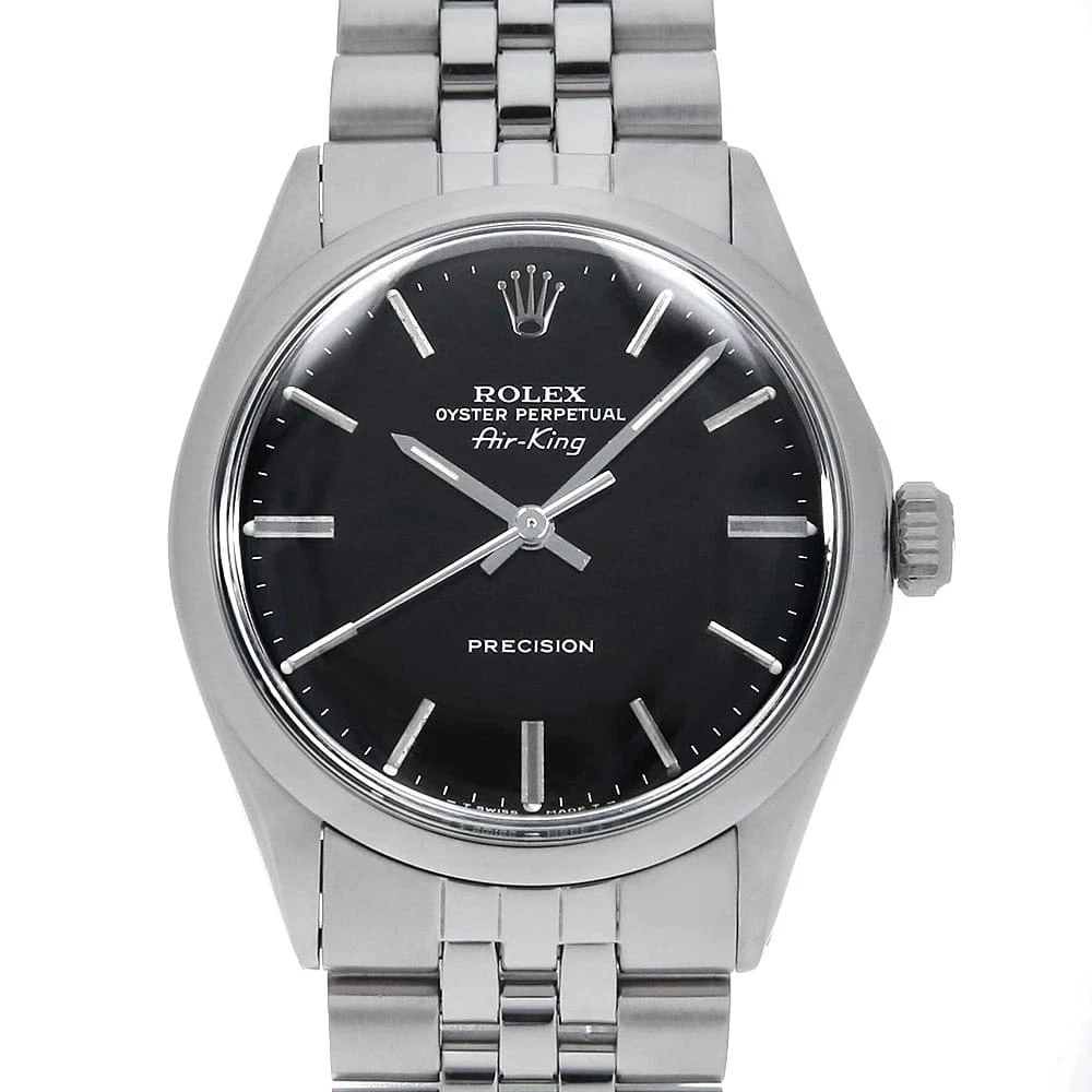ROLEX AIR KING BLACK TRITIUM: ROLEX Air king black Tritium Brand: ROLEX Type: Wrist watch Material: Band Material Stainless Steel, Case Material Stainless Steel Color: Dial Color Black Size: Case:W34mm Circumference of Wrist:17cm 