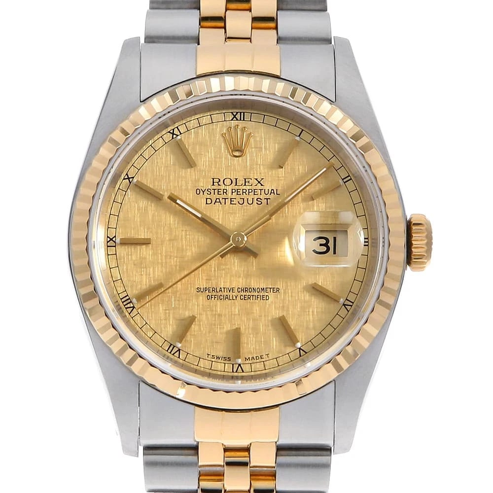 ROLEX DATEJUST CHAMPAGNE: ROLEX Datejust Champagne Brand: ROLEX Type: Wrist watch Material: Band Material Stainless Steel/Yellow Gold, Case Material Stainless Steel/Yellow Gold Color: Dial Color Champagne Gold Size: Case:W36mm