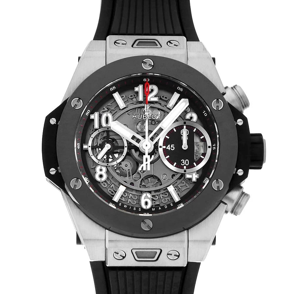 HUBLOT BIG BANG TITANIUM CERAMIC: HUBLOT Big Bang Titanium Ceramic Brand: HUBLOT Type: Wrist watch Material: Band Material rubber, Case Material Titanium Color: Dial Color Skeleton Size: Case:W42mm Accessories: None Access