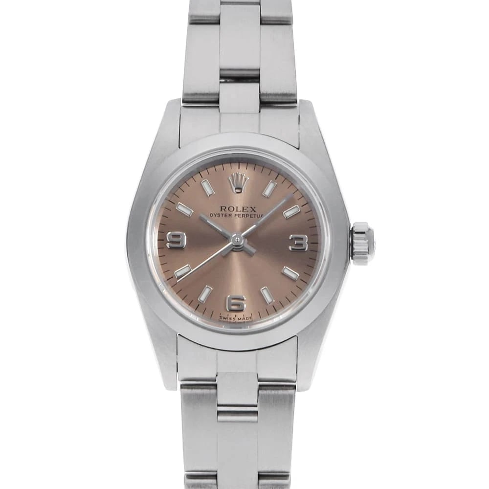 ROLEX OYSTER PERPETUAL PINK WHITE: ROLEX Oyster perpetual pink white Brand: ROLEX Type: Wrist watch Material: Band Material Stainless Steel, Case Material Stainless Steel Color: Dial Color Pink Size: Case:W23.5mm Circumference of