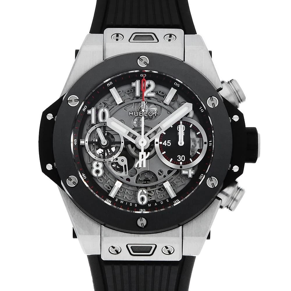 HUBLOT BIG BANG TITANIUM CERAMIC: HUBLOT Big Bang Titanium Ceramic Brand: HUBLOT Type: Wrist watch Material: Band Material rubber, Case Material Titanium Color: Dial Color Skeleton Size: Case:W42mm Accessories: None Access