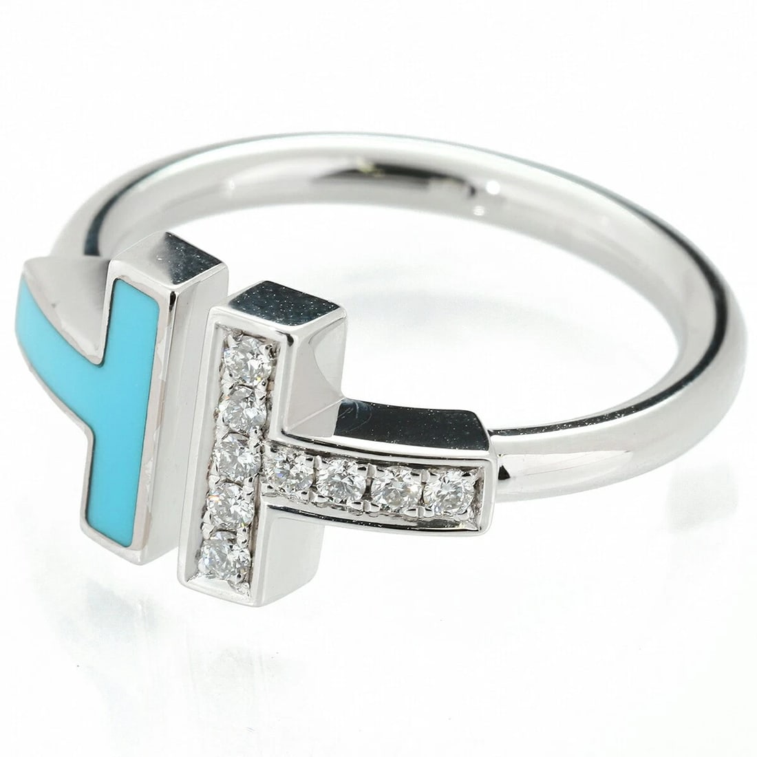 TIFFANY & CO. T TURQUOISE K18WG RING: TIFFANY & Co. T Turquoise K18WG Ring Brand: Tiffany & Co. Type: Ring Material: K18WG, Main Stone/Creation Natural Color: WG Size: 4.5 US Accessories: None Accessories Notice: When purchasi