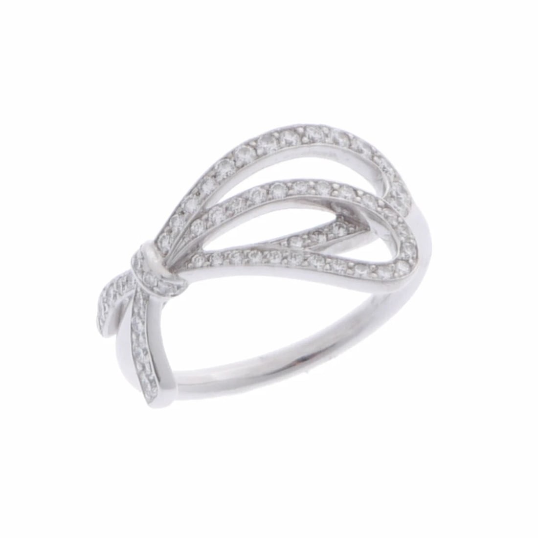 TIFFANY & CO. BOW RIBBON K18WG RING: Tiffany & Co. Bow Ribbon K18WG Ring Brand: Tiffany & Co. Type: Ring Material: K18 White Gold WG Main Stone/Creation Natural Color: White Gold Size: US Size No. 4.5 Accessories: None Acces