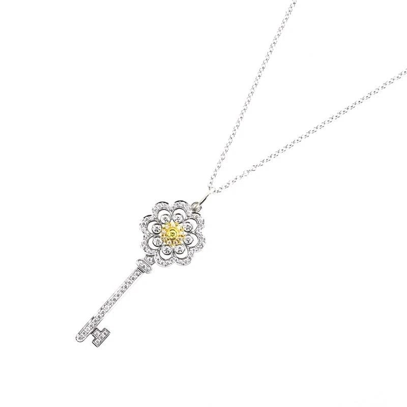 TIFFANY & CO. ROSE KEY PT950 K18YG NECKLACE: Tiffany & Co. Rose Key Pt950 K18YG Necklace Brand: Tiffany & Co. Type: Necklace Material: Pt950×K18YG, Main Stone/Creation Natural Color: Platinum/ Yellow Gold Size: Approximately 50cmTop: Approximat