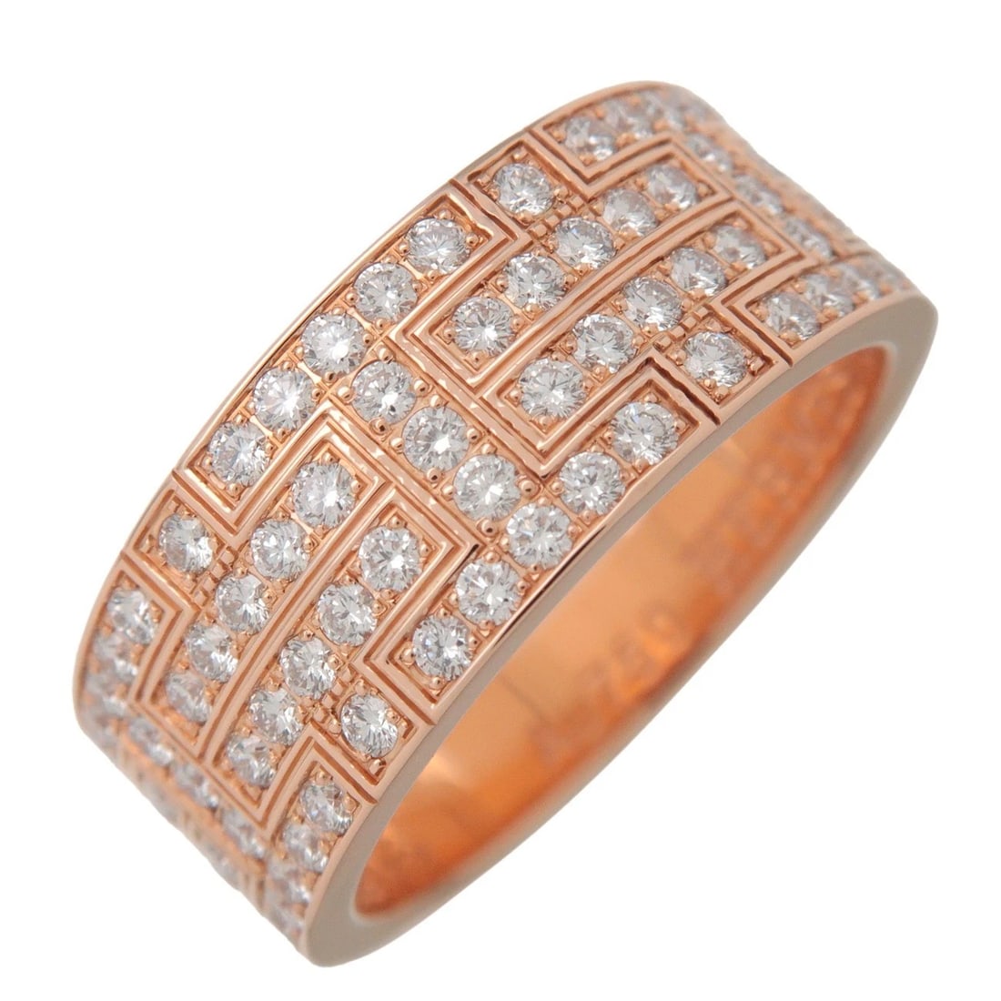 HERMES KILIM RING 18K PG: "Hermes Kilim Ring 18K PG Brand: Hermes Type: Ring Material: 18K PG, Main Stone/Creation Diamond Color: Pink gold Size: 5.5 US Accessories: None Accessories Notice: When purchasing pre-own