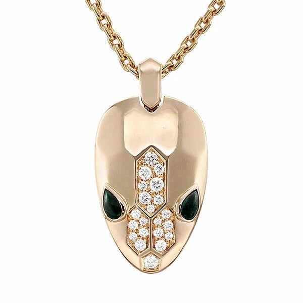 BVLGARI SERPENTI 18K PG MALACHITE NECKLACE: Bvlgari Serpenti 18K PG Malachite Necklace Brand: Bvlgari Type: Necklace Material: 18K PG, Main Stone/Creation Secondary Stone Diamond Color: PG Size: Length: Approx. 41cm/43.5cm Top: Approximately W1