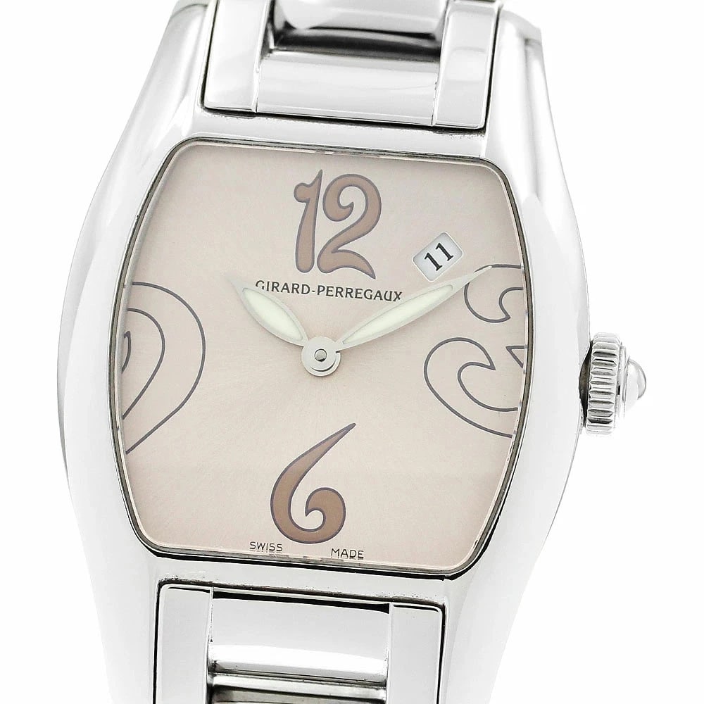 GIRARD PERREGAUX RICHEVILLE QUARTZ WATCH: Girard Perregaux Richeville Quartz Watch Brand: Girard Perregaux Type: wristwatch Material: Case Material: Stainless Steel (SS) Band Material: Stainless Steel (SS) Color: Dial Color pink, Size: Case