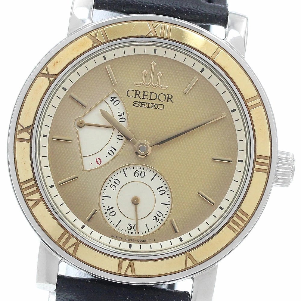 SEIKO CREDOR POWER RESERVEHANDWINDING: Seiko Credor Power ReserveHandwinding Brand: Seiko / Credor Type: wristwatch Material: Case Material: Stainless Steel (SS)Band Material: Leather Color: Dial Color gold Size: case with a diameter of ap