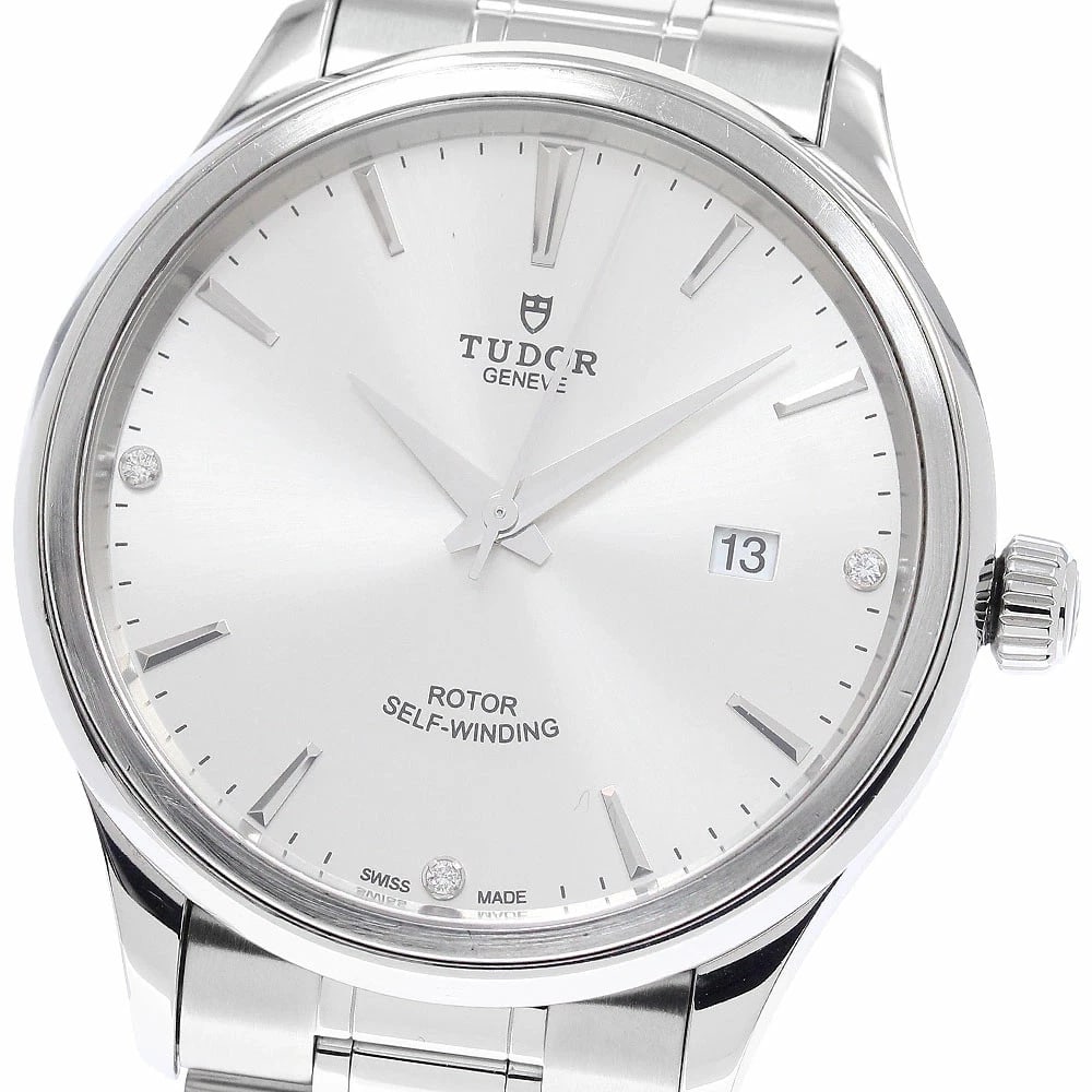 TUDOR STYLE DATE 3P DIAMOND AUTO WATCH: Tudor Style Date 3P Diamond Auto Watch Brand: Tudor Type: wristwatch Material: Case Material: Stainless Steel (SS) Band Material: Stainless Steel (SS) Color: Dial Color silver Size: Case Diameter: App