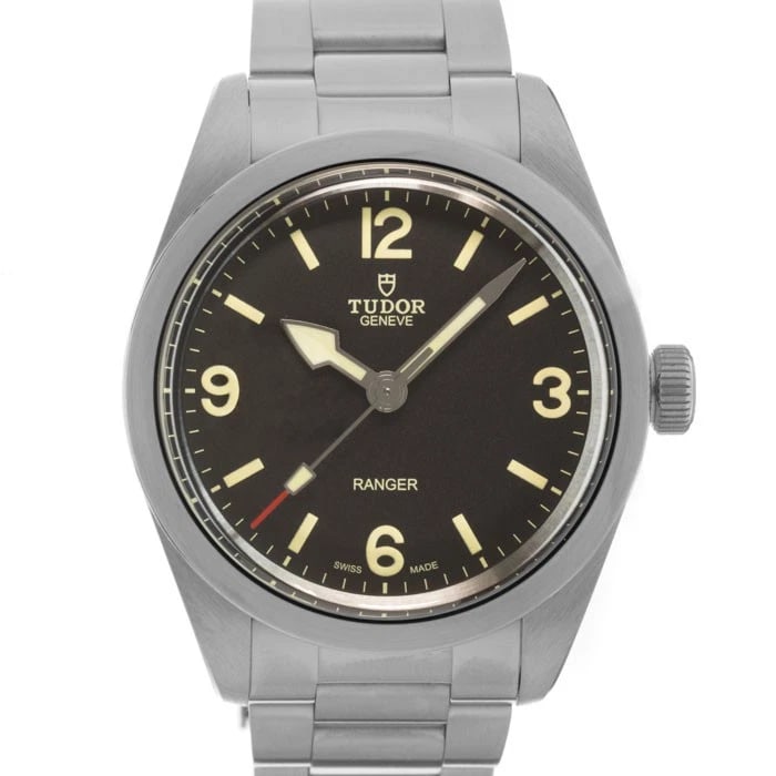 TUDOR RANGER WATCH: TUDOR Ranger Watch Brand: TUDOR Type: Wristwatch Material: Case Material Stainless Steel, Band Material Stainless Steel Color: Case Color Silver, Dial Color Black, Band color Silver Size: Case Size
