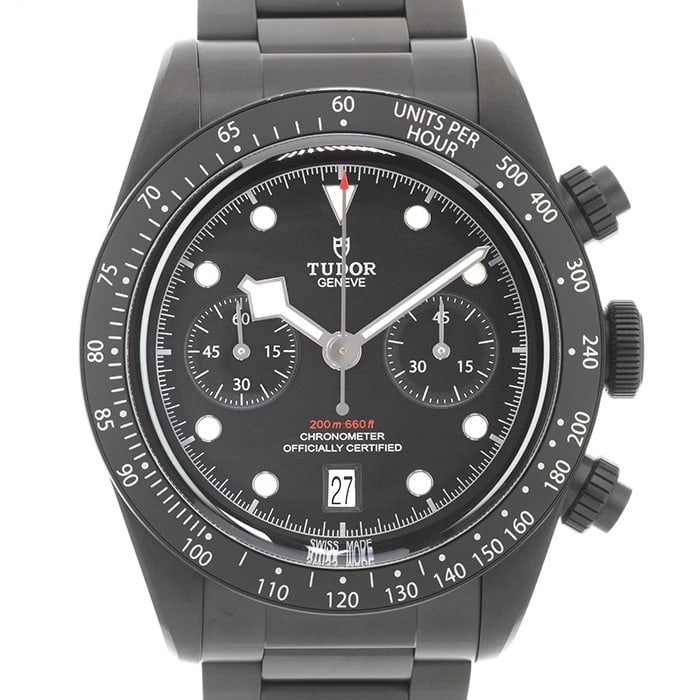 TUDOR BLACK CHRONO DARK WATCH: TUDOR Black Chrono Dark Watch Brand: TUDOR Type: Wristwatch Material: Case Material BlackPVDStainless Steel, Band Material BlackPVDStainless Steel Color: Case Color Black, Dial Color Black, Band
