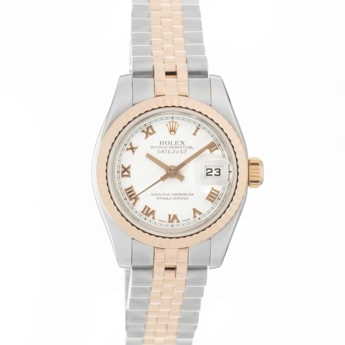 ROLEX DATEJUST WHITE WATCH: ROLEX Datejust White Watch Brand: ROLEX Type: Wristwatch Material: Case Material Stainless Steel, Rose Gold, Band Material Stainless Steel, Rose Gold Color: Case Color Silver, Gold, Dial Color White, 