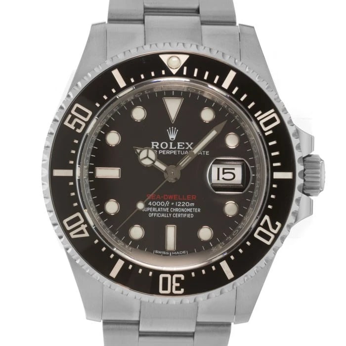 ROLEX SEA DWELLER WATCH: ROLEX Sea Dweller Watch Brand: ROLEX Type: Wristwatch Material: Case Material Stainless Steel, Band Material Stainless Steel Color: Case Color Silver, Dial Color Black, Band color Silver Size: Case Si