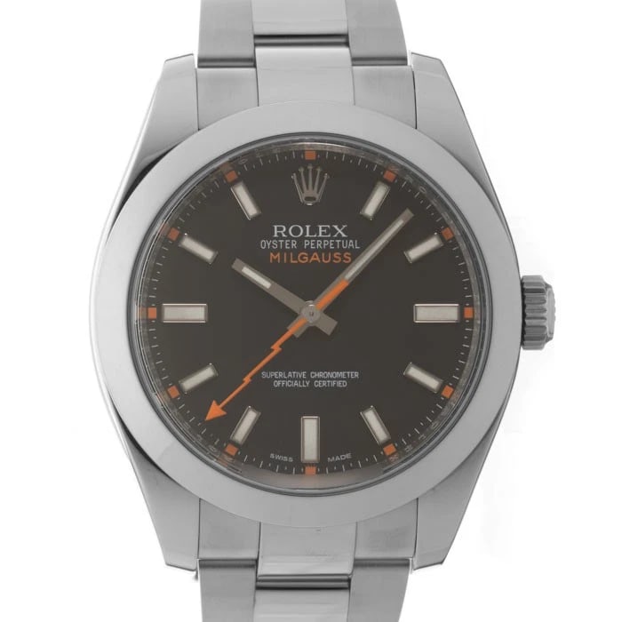ROLEX MILGAUSS BLACK WATCH: ROLEX Milgauss Black Watch Brand: ROLEX Type: Wristwatch Material: Case Material Stainless Steel, Band Material Stainless Steel Color: Case Color Silver, Dial Color Black, Band color Silver Size: Case
