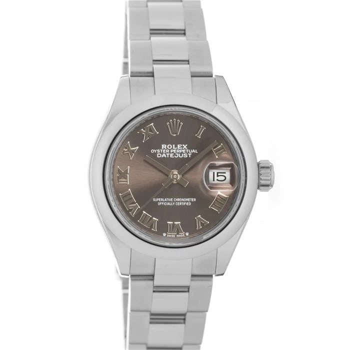 ROLEX DATEJUST DARK GRAY OYSTER WATCH: ROLEX Datejust Dark Gray Oyster Watch Brand: ROLEX Type: Wristwatch Material: Case Material Stainless Steel, Band Material Stainless Steel Color: Case Color Silver, Dial Color Gray, Band color Silver 