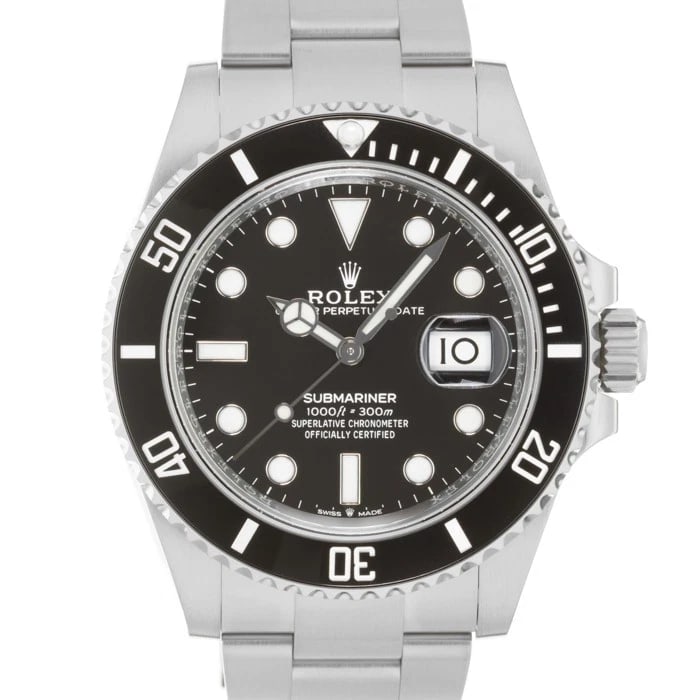 ROLEX SUBMARINER DATE WATCH: ROLEX Submariner Date Watch Brand: ROLEX Type: Wristwatch Material: Case Material Stainless Steel, Band Material Stainless Steel Color: Case Color Silver, Dial Color Black, Band color Silver Size:
