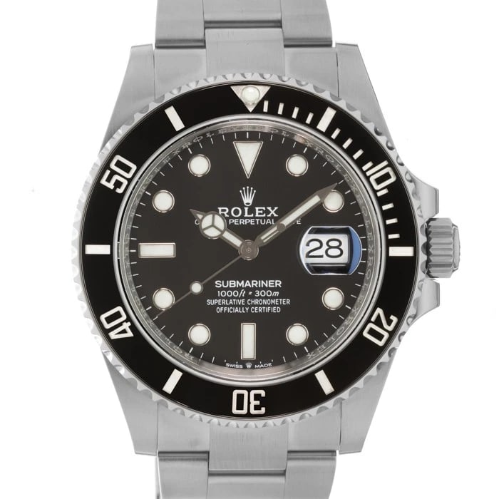 ROLEX SUBMARINER DATE WATCH: ROLEX Submariner Date Watch Brand: ROLEX Type: Wristwatch Material: Case Material Stainless Steel, Band Material Stainless Steel Color: Case Color Silver, Dial Color Black, Band color Silver Size: