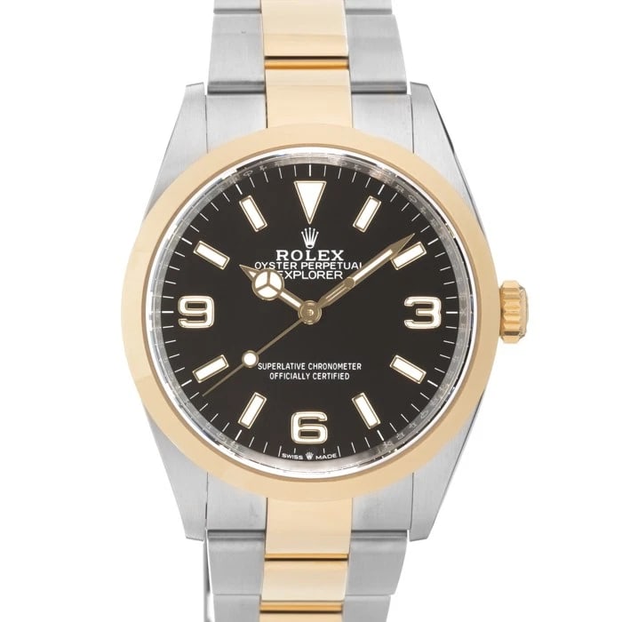 ROLEX EXPLORER WATCH: ROLEX Explorer Watch Brand: ROLEX Type: Wristwatch Material: Case Material Stainless Steel, Yellow Gold, Band Material Stainless Steel, Yellow Gold Color: Case Color Silver, Gold, Dial Color Black, Ba