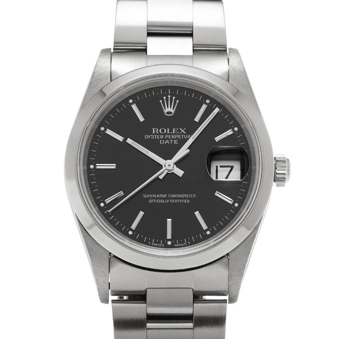 ROLEX OYSTER PERPETUAL DATE BLACK WATCH: ROLEX Oyster Perpetual Date black Watch Brand: ROLEX Type: Wristwatch Material: Band Material Stainless steel, Case Material Stainless steel Color: Dial Color black Size: ??Case? H/about 34mm W/about