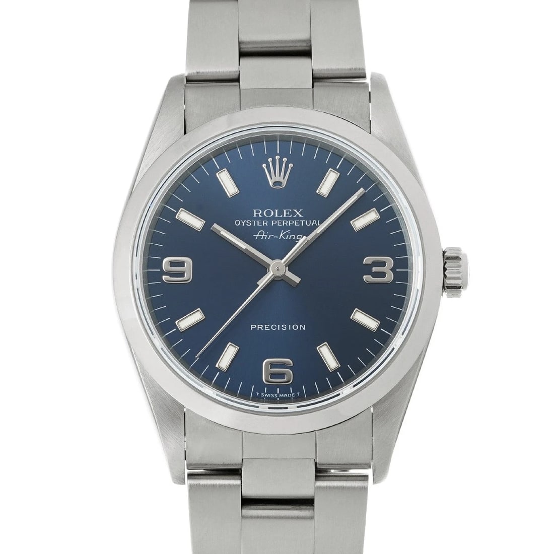ROLEX AIR KING BLUE WATCH: ROLEX Air King blue Watch Brand: ROLEX Type: Wristwatch Material: Band Material Stainless steel, Case Material Stainless steel Color: Dial Color blue Size: ??Case? H/about 34mm W/about 34mm D/about