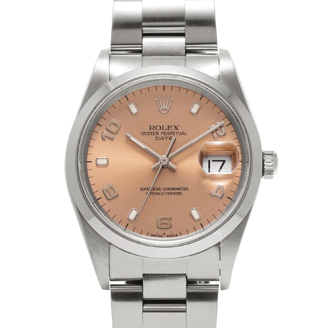 ROLEX OYSTER PERPETUAL DATE PINK WATCH: ROLEX Oyster Perpetual Date pink Watch Brand: ROLEX Type: Wristwatch Material: Band Material Stainless steel, Case Material Stainless steel Color: Dial Color pink Size: ??Case? H/about 34mm W/about 34