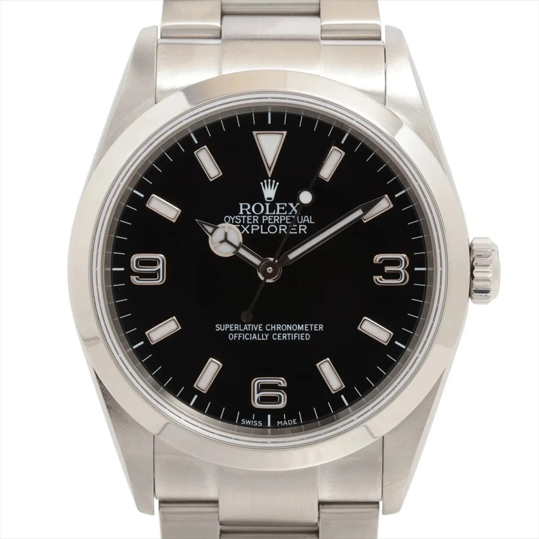 ROLEX EXPLORER I BLACK DIAL WATCH: Rolex Explorer I Black Dial Watch Brand: Rolex Type: Wristwatch Material: SS Color: Dial Color Black Size: Case:W1.6 x H1.6inch / W40 x H40Circumference of Wrist:6.9inch / 17.5 Accessories: None <