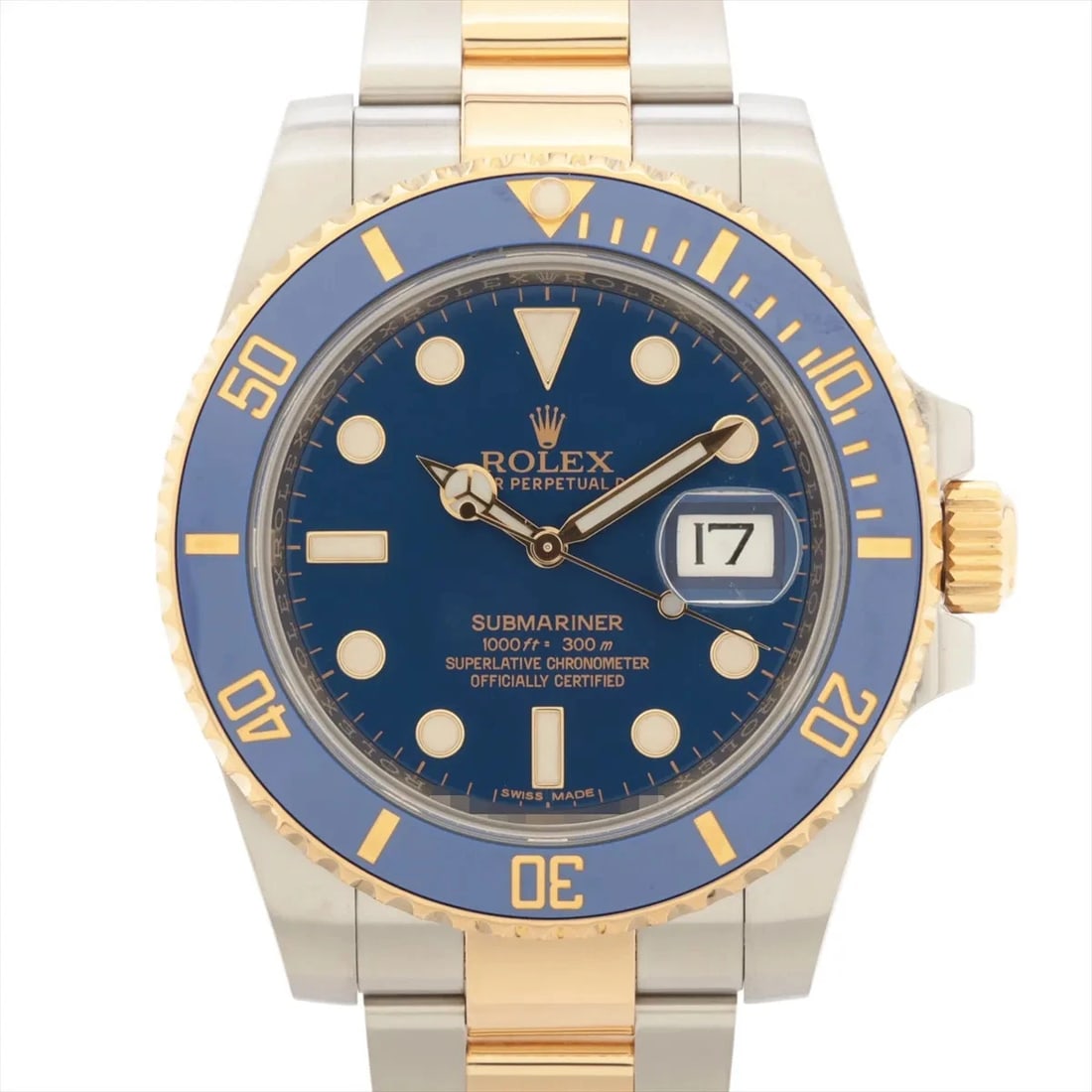 ROLEX SUBMARINER DATE BLUE DIAL WATCH: Rolex Submariner Date Blue Dial Watch Brand: Rolex Type: Wristwatch Material: SS×YG Color: Dial Color blue Size: Case:W1.6 x H1.6inch / W40 x H40 Circumference of Wrist:7.3inch / 18.5 Accessories: