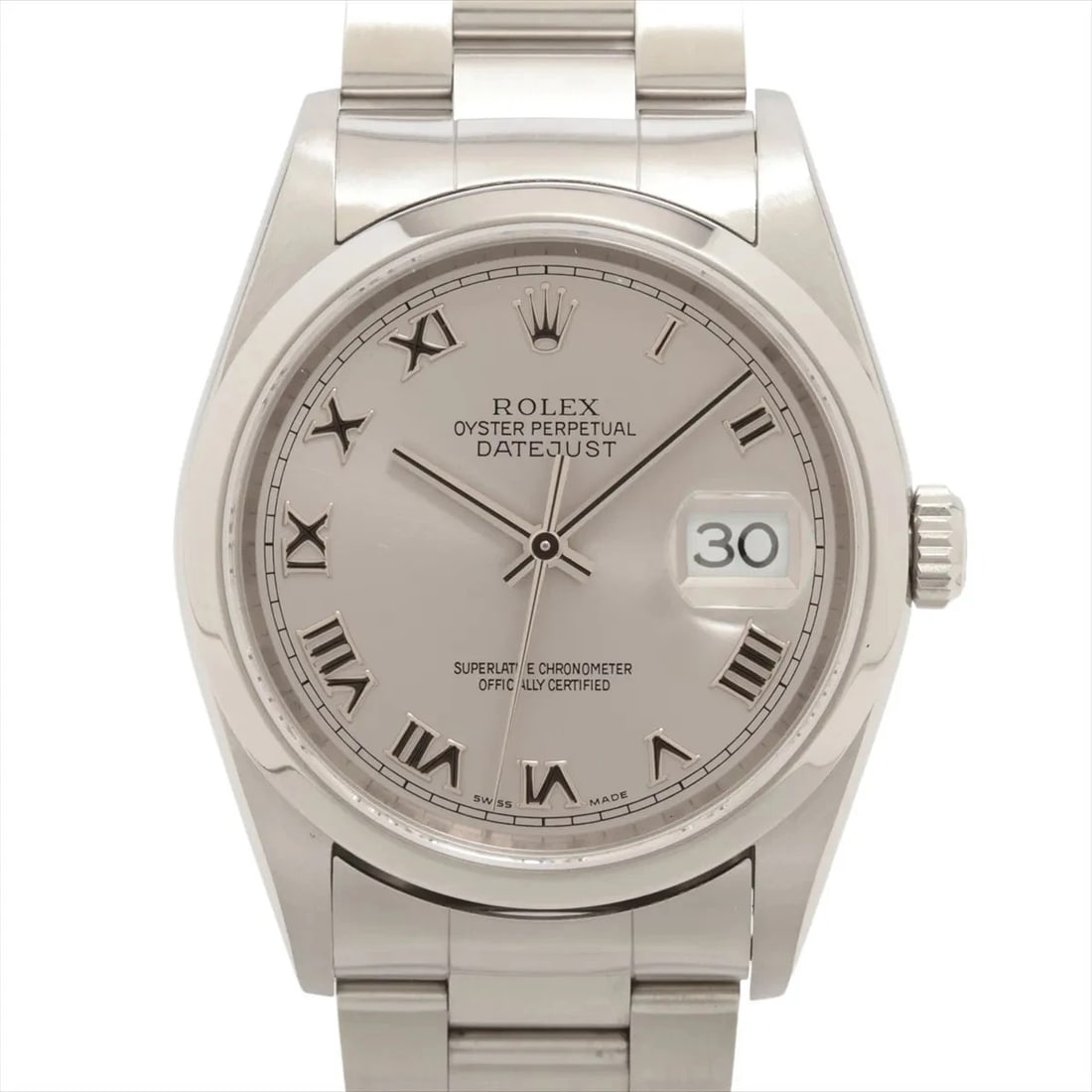 ROLEX DATEJUST SILVER-FACE WATCH: Rolex Datejust Silver-Face Watch Brand: Rolex Type: Wristwatch Material: SS Color: Dial Color silver Size: Case:W1.2 x H1.2inch / W36 x H36Circumference of Wrist:7.1inch / 18 Accessories: None