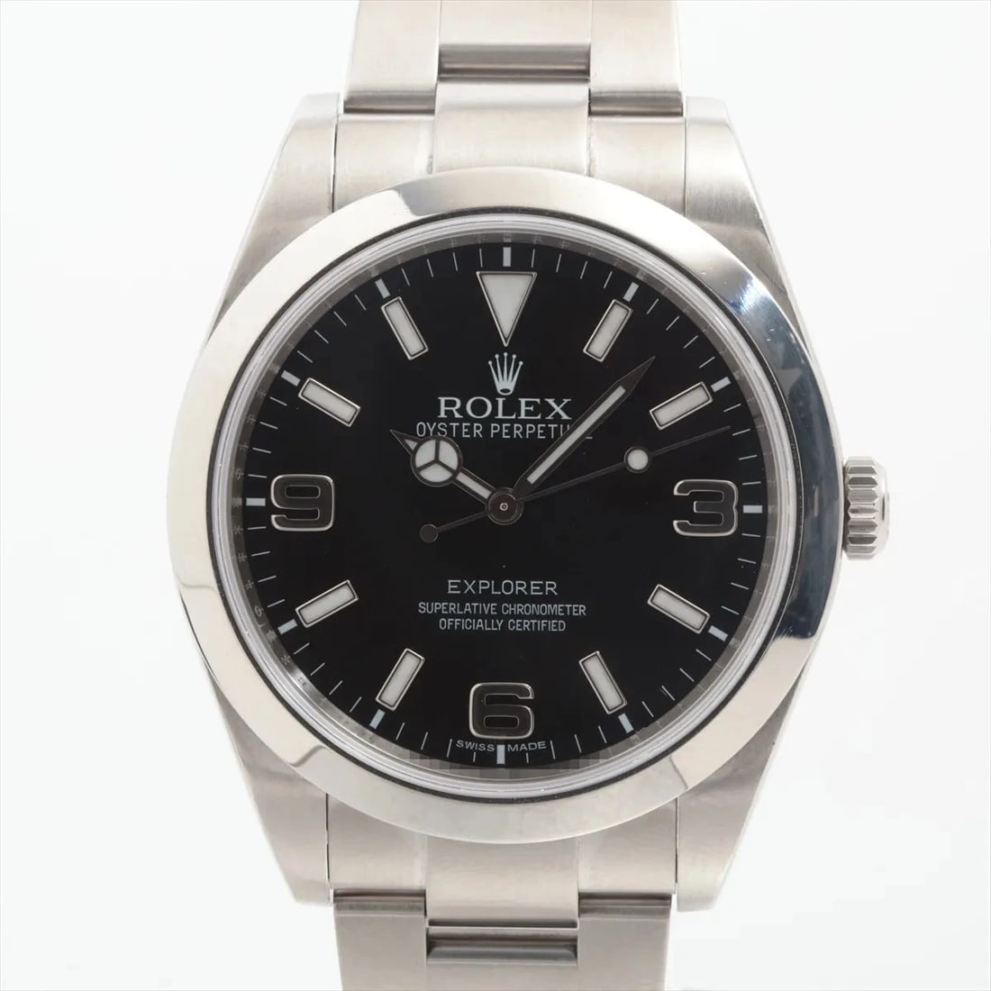 ROLEX EXPLORER I BLACK DIAL WATCH: Rolex Explorer I Black Dial Watch Brand: Rolex Type: Wristwatch Material: SS Color: Dial Color Black Size: Case:W1.2 x H1.2inch / W39 x H39Circumference of Wrist:7.3inch / 18.5 Accessories: None <