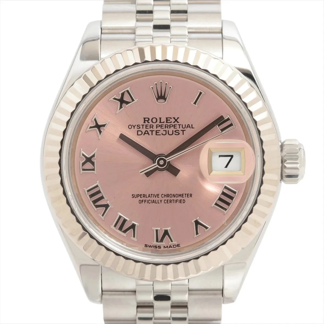 ROLEX LADY DATEJUST PINK-FACE WATCH: Rolex Lady Datejust Pink-Face Watch Brand: Rolex Type: Wristwatch Material: SS×WG Color: Dial Color pink Size: Case:W0.8 x H0.8inch / W28 x H28Circumference of Wrist:6.5inch / 16.5 Accessories: No