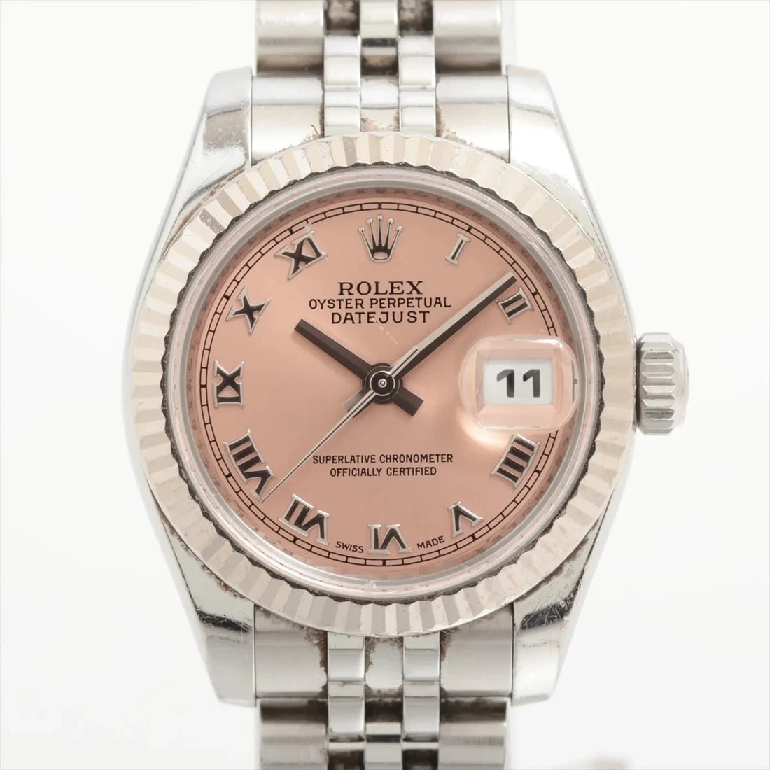 ROLEX LADY DATEJUST PINK-FACE WATCH: Rolex Lady Datejust Pink-Face Watch Brand: Rolex Type: Wristwatch Material: SS×WG Color: Dial Color pink Size: Case:W0.8 x H0.8inch / W26 x H26Circumference of Wrist:5.7inch / 14.5 Accessories: No