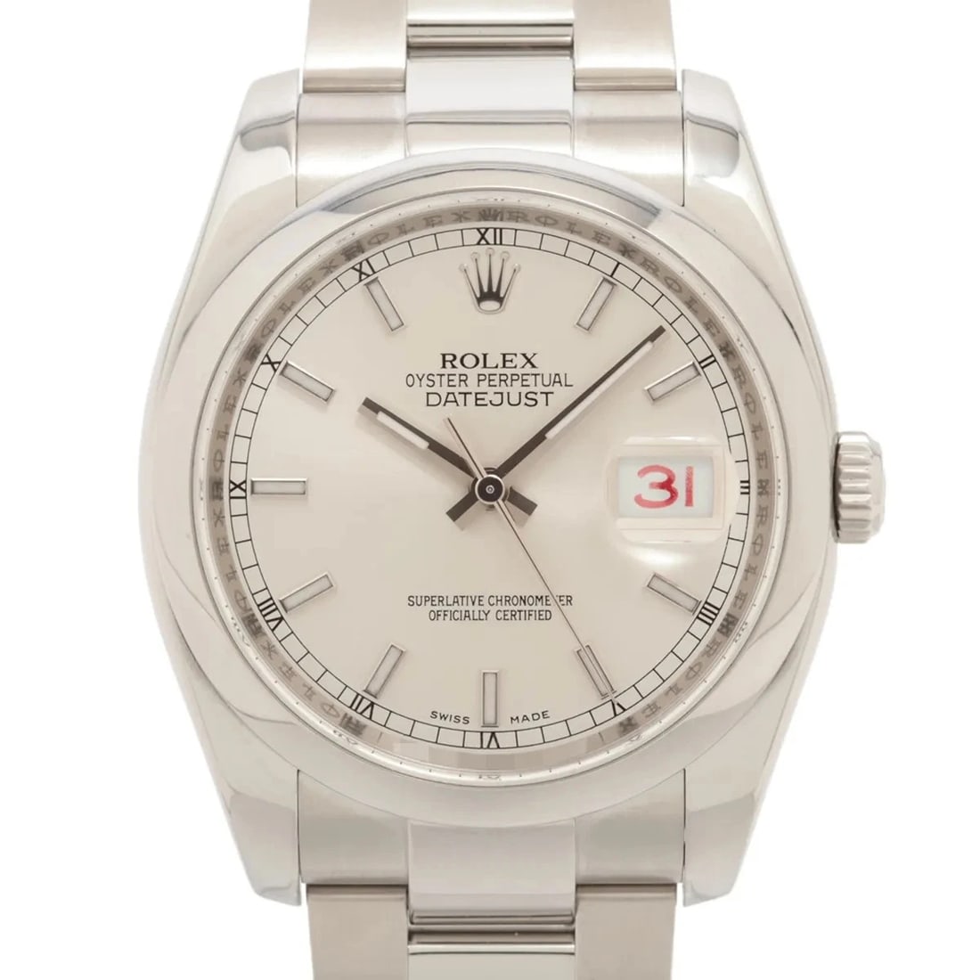 ROLEX DATEJUST SILVER-FACE WATCH: Rolex Datejust Silver-Face Watch Brand: Rolex Type: Wristwatch Material: SS Color: Dial Color silver Size: Case:W1.2 x H1.2inch / W36 x H36Circumference of Wrist:5.9inch / 15 Accessories: None