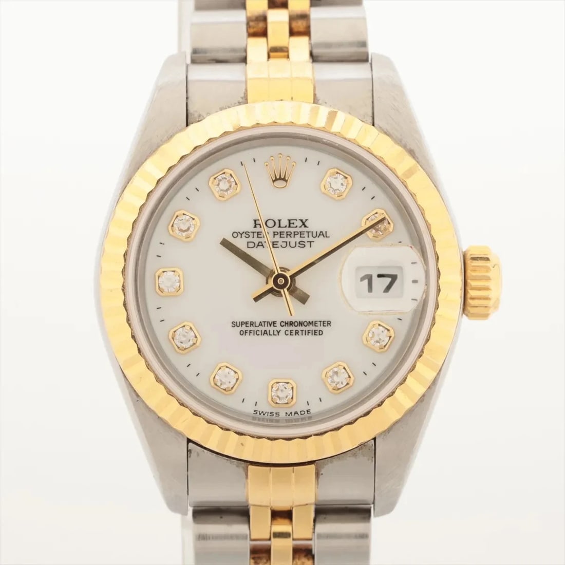 ROLEX LADY DATEJUST WHITE DIAL WATCH: Rolex Lady Datejust White Dial Watch Brand: Rolex Type: Wristwatch Material: SS×YG Color: Dial Color white Size: Case:W0.8 x H0.8inch / W26 x H26Circumference of Wrist:5.5inch / 14 Accessories: No