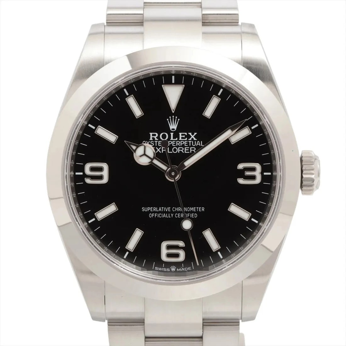 ROLEX EXPLORER BLACK DIAL WATCH: Rolex Explorer Black Dial Watch Brand: Rolex Type: Wristwatch Material: SS Color: Dial Color Black Size: Case:W1.6 x H1.6inch / W40 x H40Circumference of Wrist:6.3inch / 16 Accessories: None <